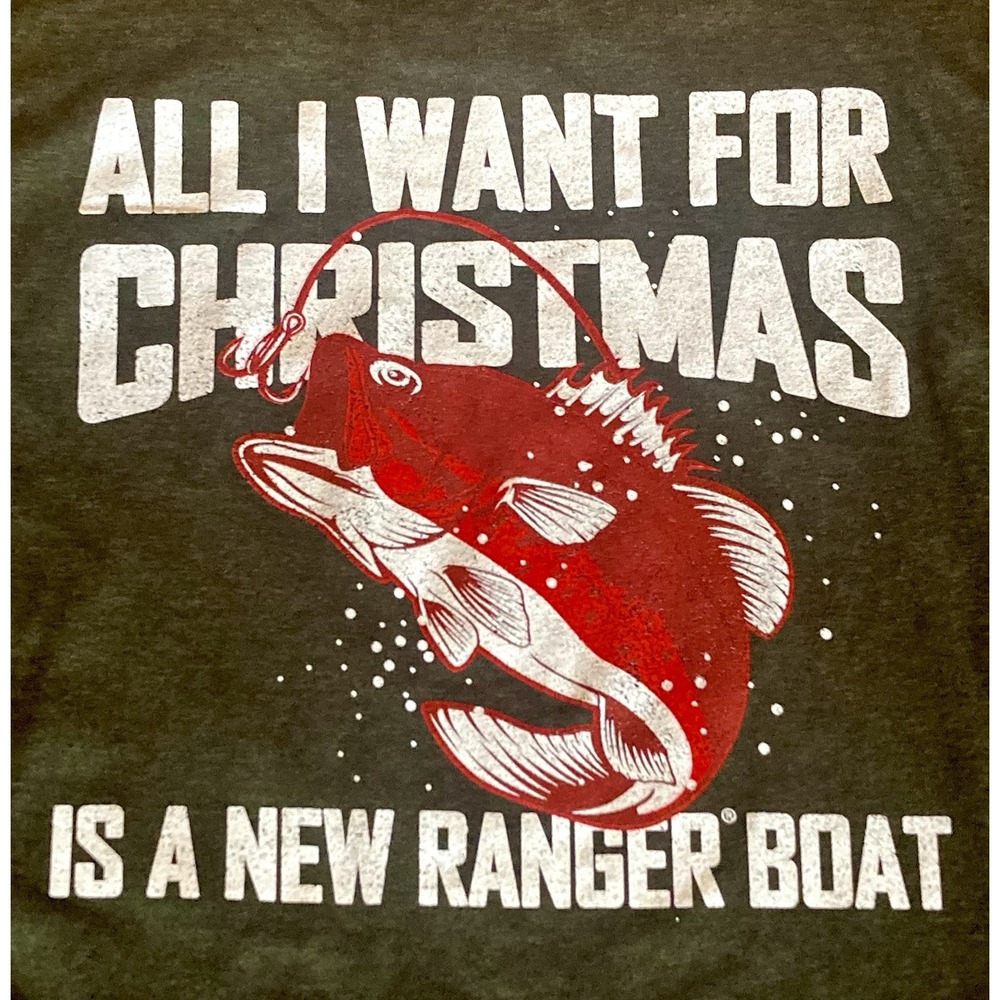 NWT Fishmas LS Small Camo Green All I Want For Christmas Is A New Ranger Boat